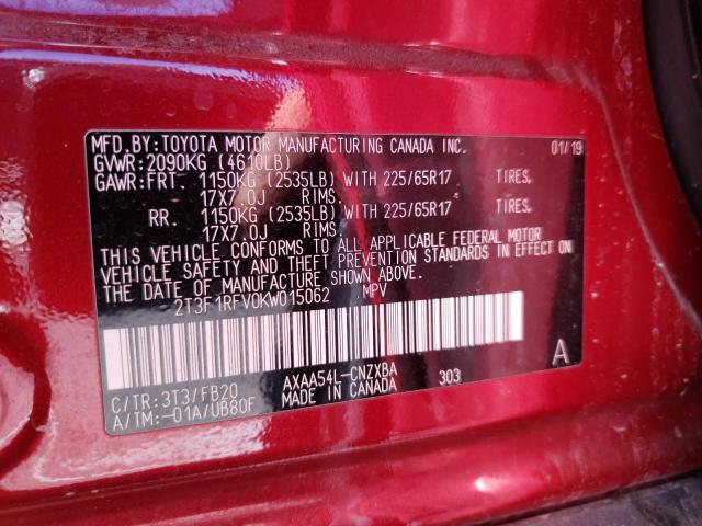 Photo 10 from auction – 2019 TOYOTA RAV4 LE with VIN 2T3F1RFV0KW015062