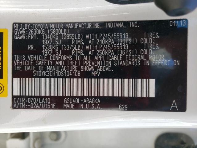 Photo 10 from auction – 2013 TOYOTA HIGHLANDER with VIN 5TDYK3EH1DS104108