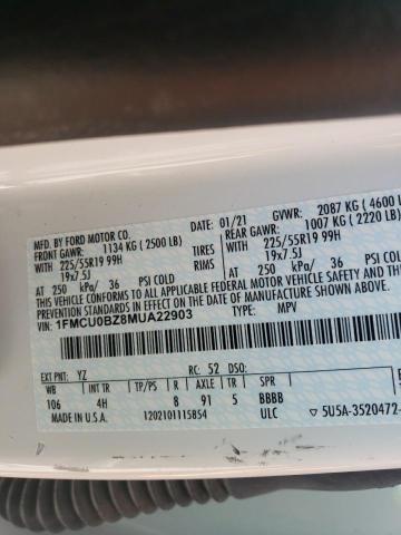 Photo 10 from auction – 2021 FORD ESCAPE SE with VIN 1FMCU0BZ8MUA22903