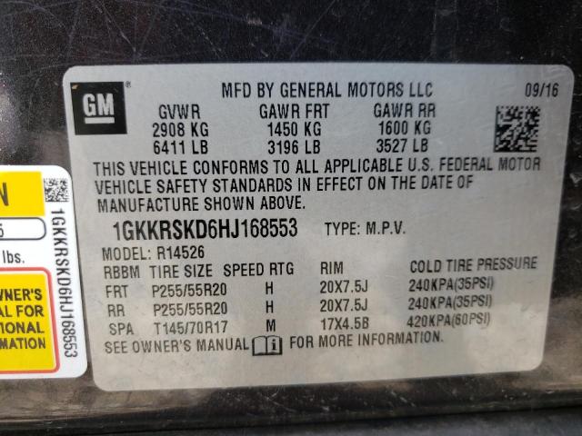 Photo 10 from auction – 2017 GMC ACADIA LIM with VIN 1GKKRSKD6HJ168553