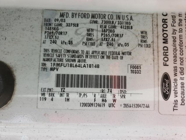 Photo 10 from auction – 2004 FORD EXPEDITION with VIN 1FMFU18L64LA18148