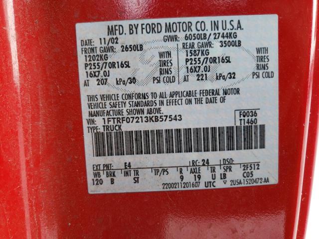 Photo 10 from auction – 2003 FORD F150 with VIN 1FTRF07213KB57543