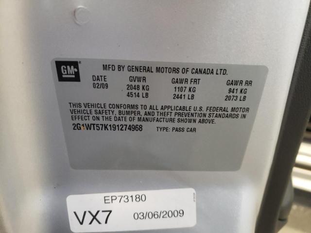 Photo 10 from auction – 2009 CHEVROLET IMPALA 1LT with VIN 2G1WT57K191274968