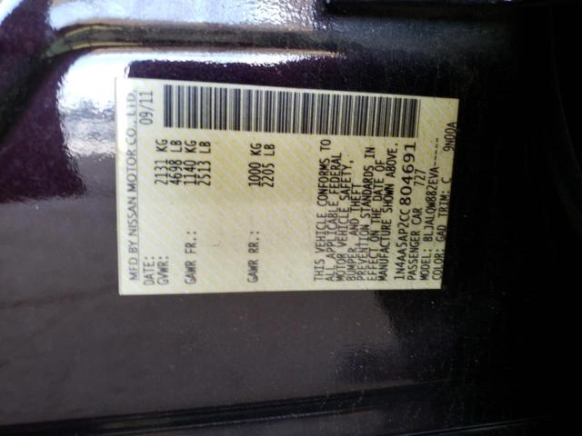 Photo 10 from auction – 2012 NISSAN MAXIMA S with VIN 1N4AA5AP2CC804691