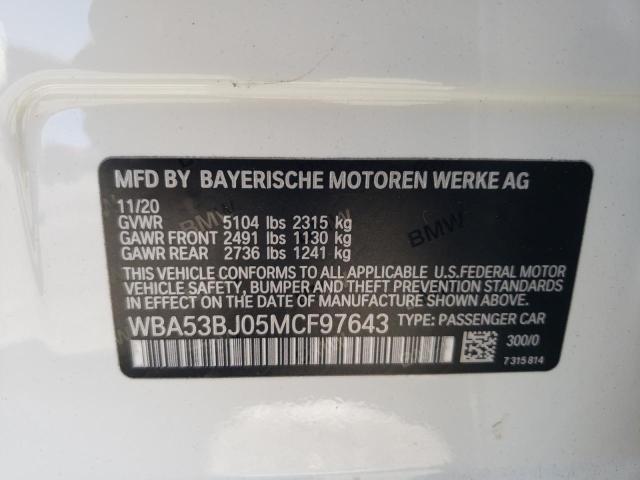 Photo 10 from auction – 2021 BMW 540 I with VIN WBA53BJ05MCF97643