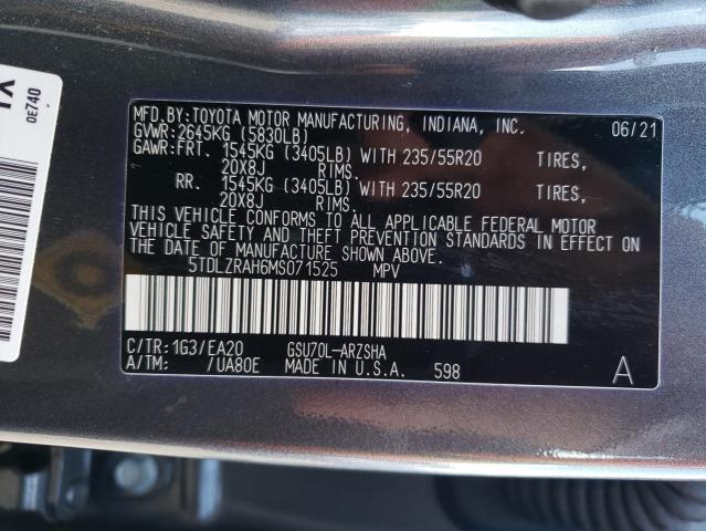 Photo 10 from auction – 2021 TOYOTA HIGHLANDER with VIN 5TDLZRAH6MS071525