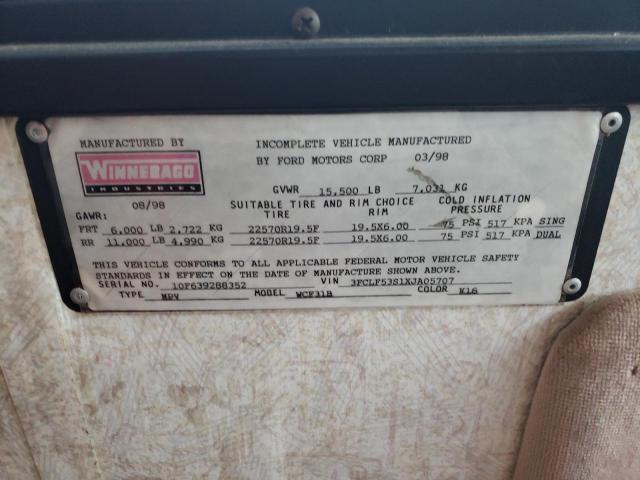 Photo 10 from auction – 1999 WINNEBAGO BRAVE with VIN 3FCLF53S1XJA05707