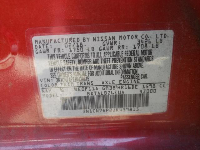Photo 10 from auction – 2018 NISSAN VERSA S with VIN 3N1CN7AP2JK439815