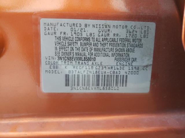 Photo 10 from auction – 2021 NISSAN VERSA SV with VIN 3N1CN8EVXML858010