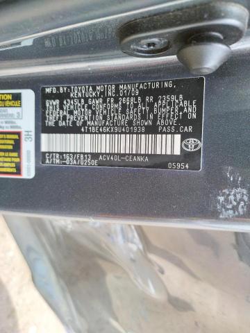 Photo 10 from auction – 2009 TOYOTA CAMRY BASE with VIN 4T1BE46KX9U401938