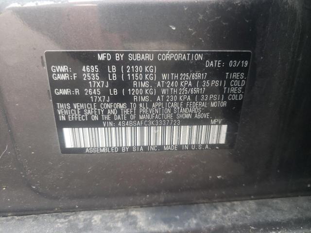 Photo 10 from auction – 2019 SUBARU OUTBACK 2. with VIN 4S4BSAFC3K3337723