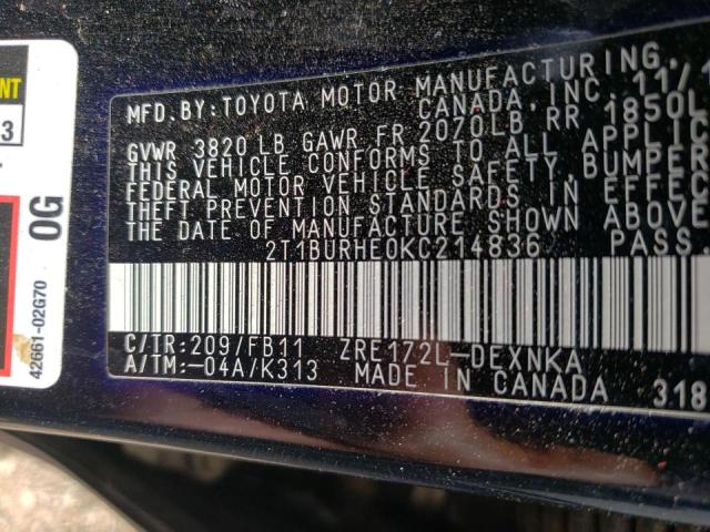 Photo 10 from auction – 2019 TOYOTA COROLLA L with VIN 2T1BURHE0KC214836