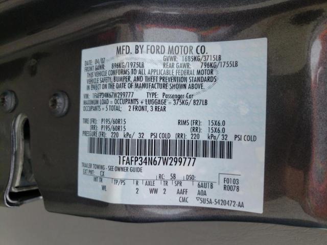 Photo 10 from auction – 2007 FORD FOCUS ZX4 with VIN 1FAFP34N67W299777