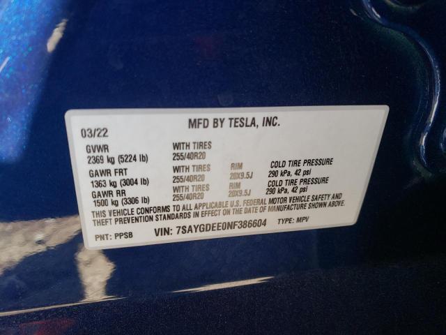 Photo 10 from auction – 2022 TESLA MODEL Y with VIN 7SAYGDEE0NF386604