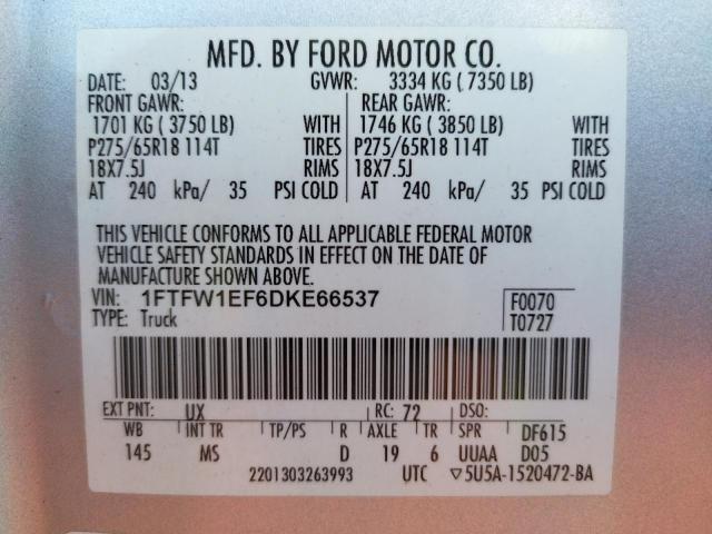 Photo 10 from auction – 2013 FORD F150 SUPER with VIN 1FTFW1EF6DKE66537