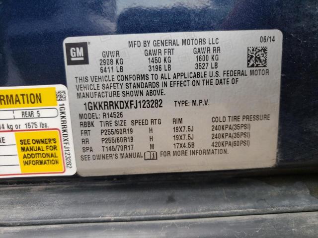 Photo 10 from auction – 2015 GMC ACADIA SLT with VIN 1GKKRRKDXFJ123282