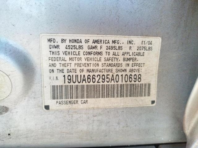 Photo 10 from auction – 2005 ACURA TL with VIN 19UUA66295A010698