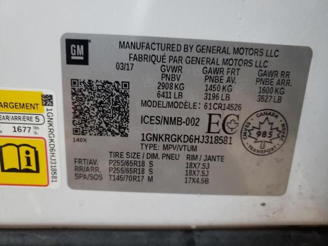Photo 10 from auction – 2017 CHEVROLET TRAVERSE L with VIN 1GNKRGKD6HJ318581