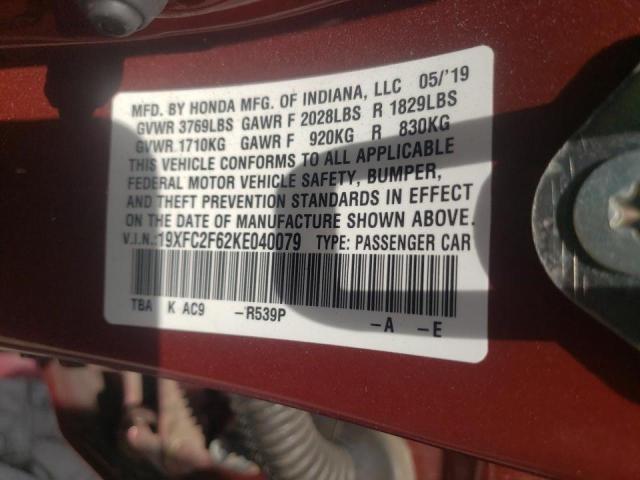Photo 10 from auction – 2019 HONDA CIVIC LX with VIN 19XFC2F62KE040079