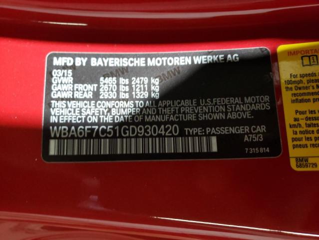 Photo 10 from auction – 2016 BMW 650 XI with VIN WBA6F7C51GD930420