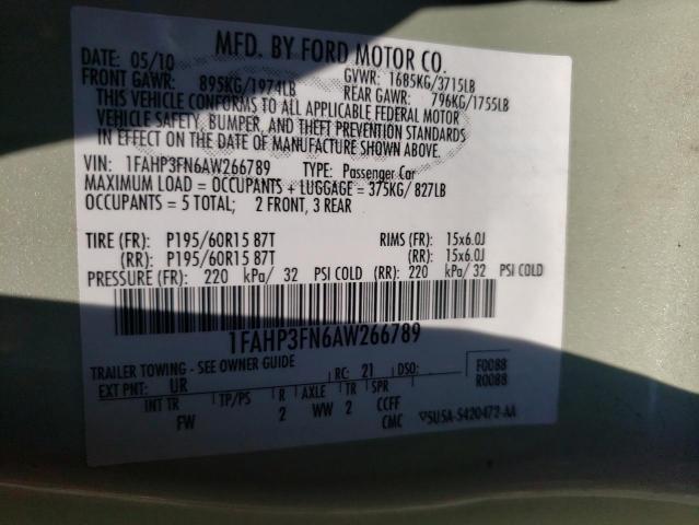 Photo 10 from auction – 2010 FORD FOCUS SE with VIN 1FAHP3FN6AW266789