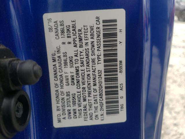 Photo 10 from auction – 2016 HONDA CIVIC LX with VIN 2HGFC4B02GH312432