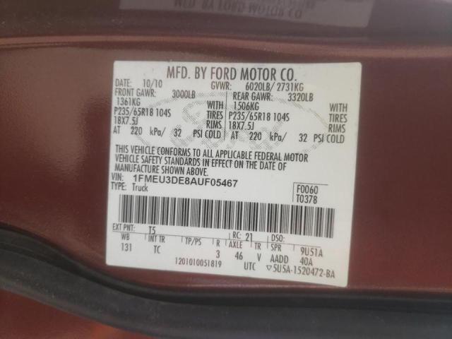 Photo 10 from auction – 2010 FORD EXPLORER S with VIN 1FMEU3DE8AUF05467