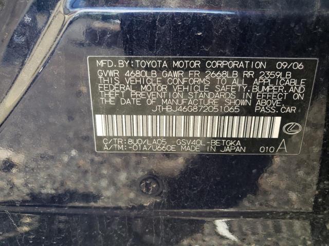 Photo 10 from auction – 2007 LEXUS ES 350 with VIN JTHBJ46G872051065