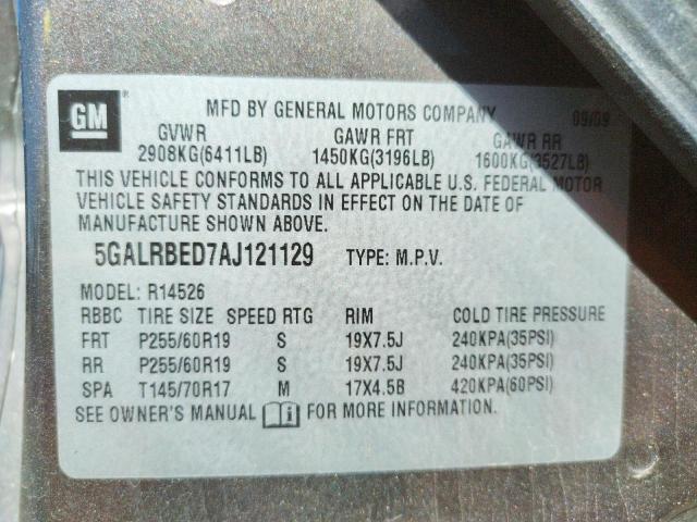 Photo 10 from auction – 2010 BUICK ENCLAVE CX with VIN 5GALRBED7AJ121129