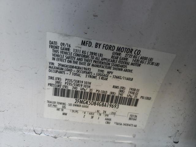 Photo 10 from auction – 2016 FORD FLEX LIMIT with VIN 2FMGK5D84GBA19693