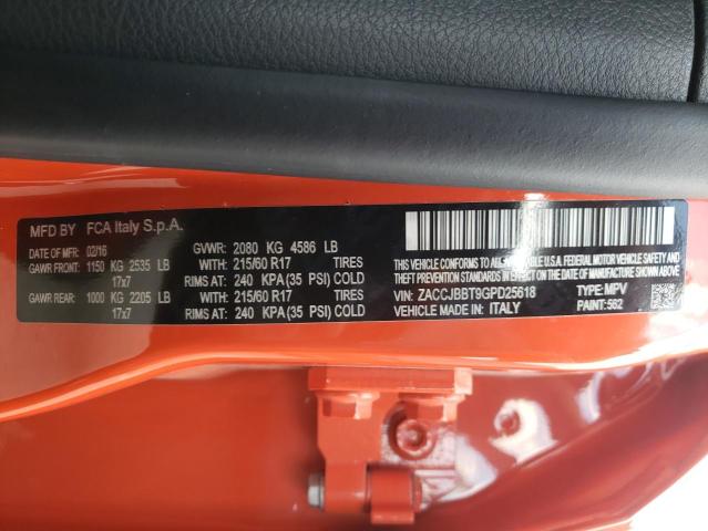 Photo 10 from auction – 2016 JEEP RENEGADE L with VIN ZACCJBBT9GPD25618