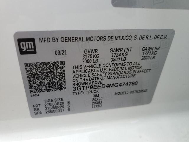 Photo 10 from auction – 2021 GMC SIERRA K15 with VIN 3GTP9EED4MG474760