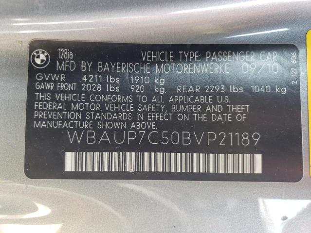 Photo 10 from auction – 2011 BMW 128 I with VIN WBAUP7C50BVP21189
