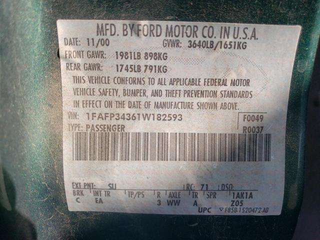 Photo 10 from auction – 2001 FORD FOCUS SE with VIN 1FAFP34361W182593