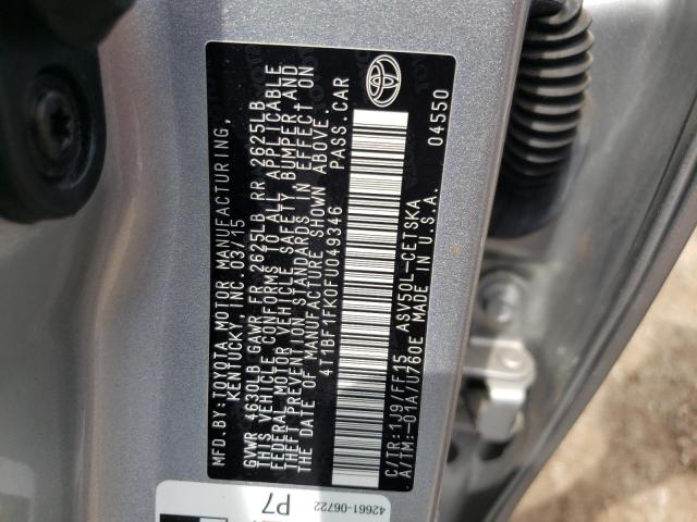 Photo 10 from auction – 2015 TOYOTA CAMRY LE with VIN 4T1BF1FK0FU049346