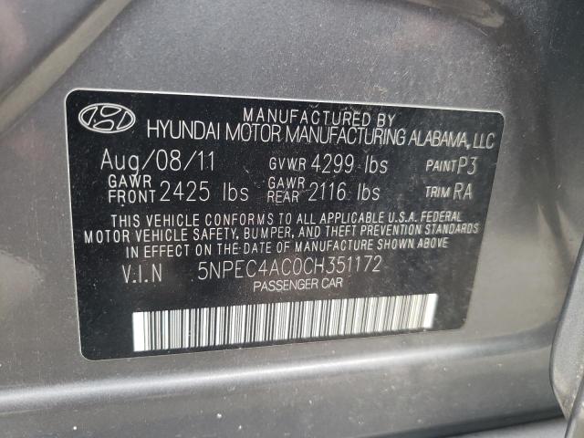 Фото 10 с аукциона – 2012 HYUNDAI SONATA SE с VIN 5NPEC4AC0CH351172