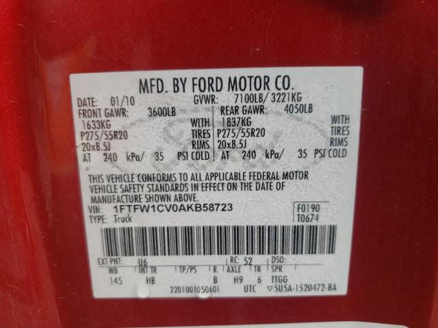Photo 10 from auction – 2010 FORD F150 SUPER with VIN 1FTFW1CV0AKB58723