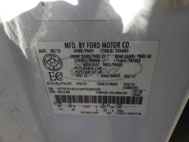 Photo 10 from auction – 2010 FORD F150 SUPER with VIN 1FTFX1EV1AFD20233