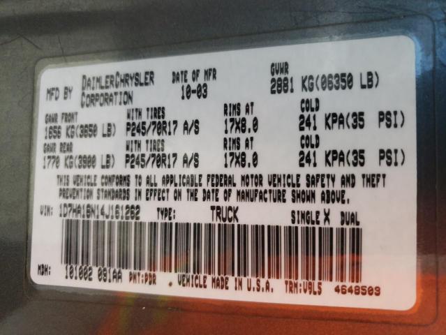 Photo 10 from auction – 2004 DODGE RAM 1500 S with VIN 1D7HA16N14J161262