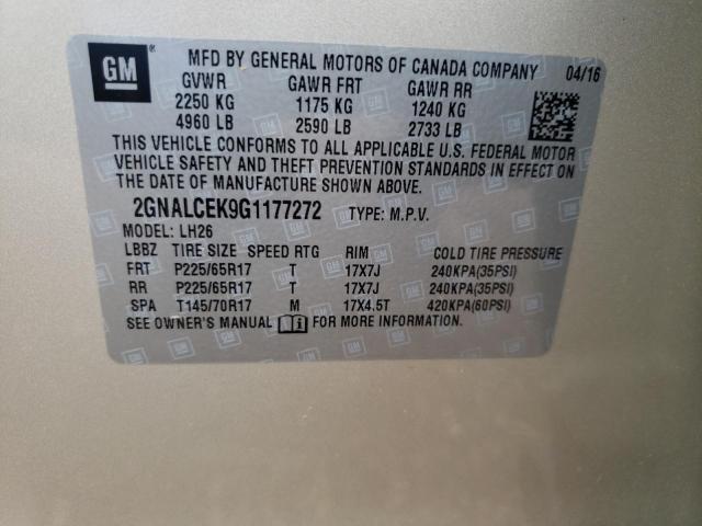 Photo 10 from auction – 2016 CHEVROLET EQUINOX LT with VIN 2GNALCEK9G1177272