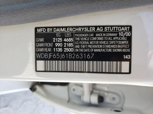 Photo 10 from auction – 2001 MERCEDES-BENZ E 320 with VIN WDBJF65J61B263167
