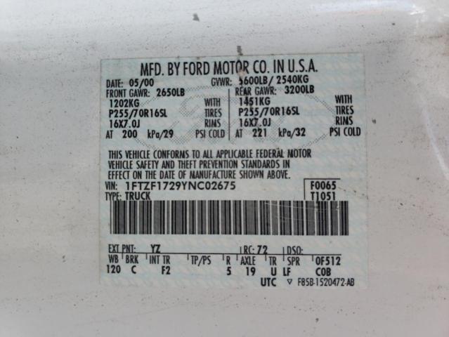 Photo 10 from auction – 2000 FORD F150 with VIN 1FTZF1729YNC02675