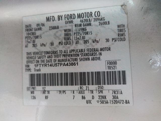 Photo 10 from auction – 2007 FORD RANGER SUP with VIN 1FTYR14U57PA43861