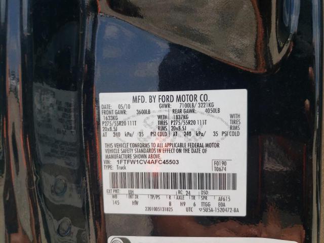 Photo 10 from auction – 2010 FORD F150 SUPER with VIN 1FTFW1CV4AFC45503