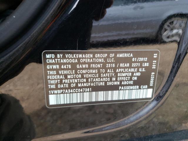 Photo 10 from auction – 2012 VOLKSWAGEN PASSAT SE with VIN 1VWBP7A34CC047361