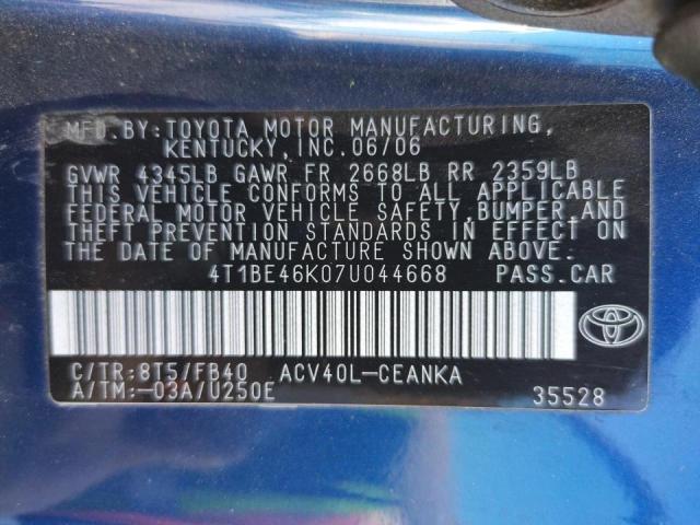Photo 10 from auction – 2007 TOYOTA CAMRY CE with VIN 4T1BE46K07U044668
