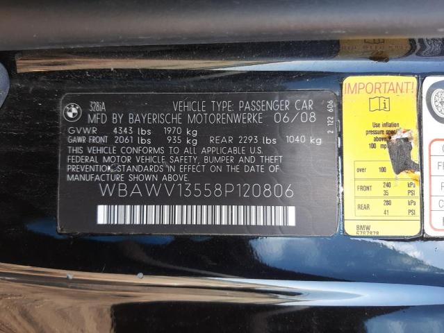 Photo 10 from auction – 2008 BMW 328 I AUTO with VIN WBAWV13558P120806