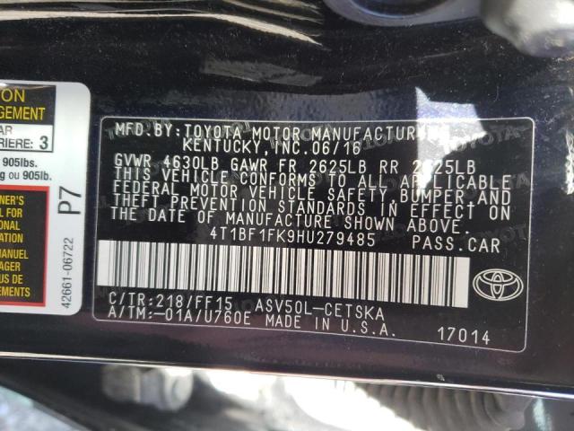 Photo 10 from auction – 2017 TOYOTA CAMRY LE with VIN 4T1BF1FK9HU279485