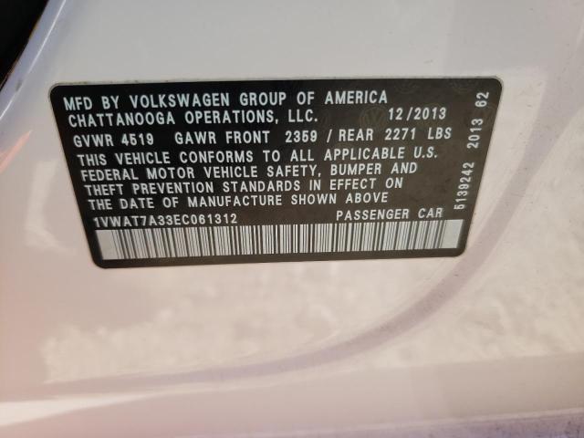 Photo 10 from auction – 2014 VOLKSWAGEN PASSAT S with VIN 1VWAT7A33EC061312