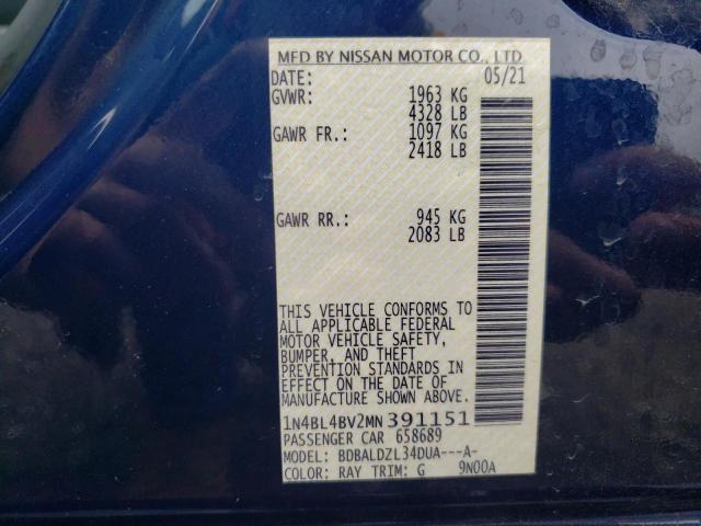 Photo 10 from auction – 2021 NISSAN ALTIMA S with VIN 1N4BL4BV2MN391151